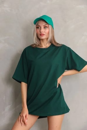Regular Fit Tişört Bisiklet Yaka Yazlık Kısa Kol Basıc T-shirt Yeşil