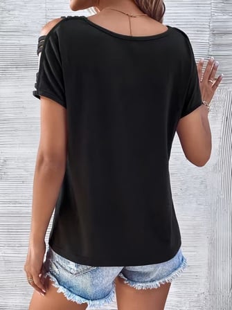Kadın Kısa Kollu V Yakalı şerit Detaylı Viskon Bluz