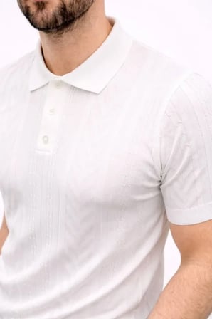 Erkek Yazlık Triko Tişört Kısa Kol Polo Yaka Düğmeli T-shirt Beyaz