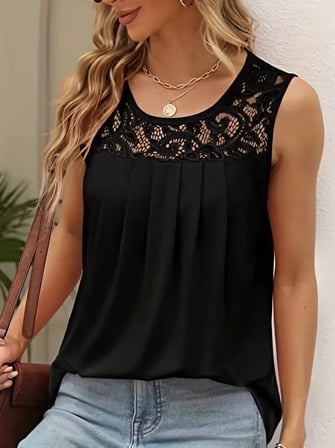 Kadın Askılı Yuvarlak Yaka Dantel Detaylı Viskon Bluz Siyah 2XL/3XL