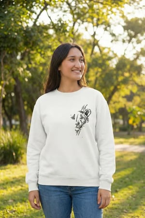 Sevgililer Günü Özel Bisiklet Yaka Baskılı Oversize Sweatshirt Beyaz