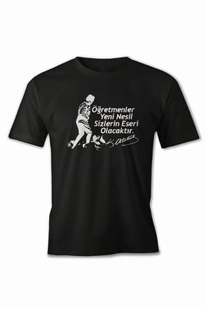 24 Kasım Öğretmenler Günü Hediye Baskılı Oversize Bisiklet Yaka T-shirt Siyah
