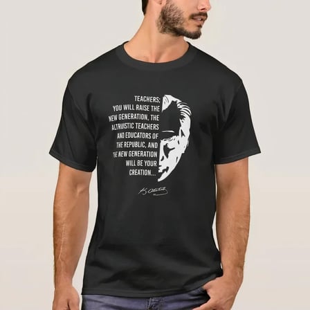 24 Kasım Öğretmenler Günü Temalı Baskılı Bisiklet Yaka T-shirt Siyah