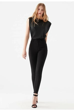 Likralı Yüksek Bel Efsane Kot Pantolon Antrasit Renk 92CM