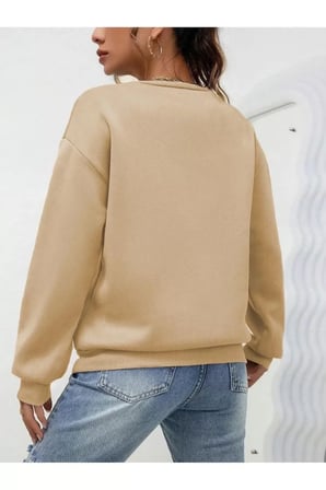 Düz Bisiklet Yaka Sweat - Bej Bej L