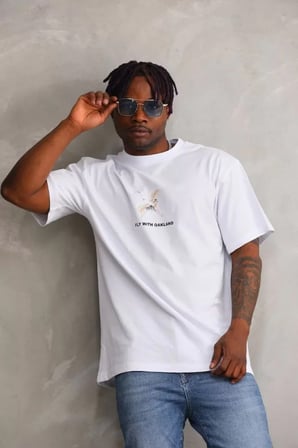 Unisex Baskılı Oversize T-Shirt - Beyaz