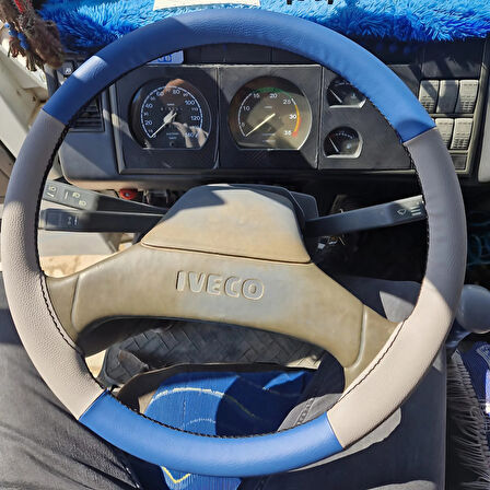 DİKİŞLİ DİREKSİYON KILIFI MAVİ / GRİ DERİ SİYAH DİKİŞLİ IVECO KAMYON 2000 KASA İÇİN