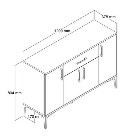 Tanmob MDL0302 Alt Çok Amaçlı Dolap 4 Kapaklı Çekmeceli Mutfak Dolabı Çam