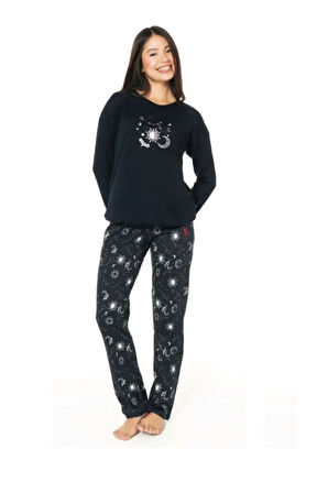 Bisiklet Yaka Pamuklu Lisanslı Kışlık Kadın Pijama Takımı 20155