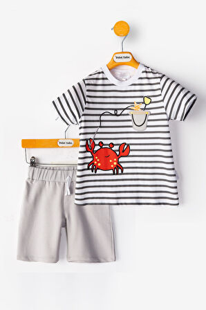 Yengeç Şortlu Erkek Bebek alt ust Takım Erkek Bebek Takım İkili Erkek Çocuk Takım Erkek Bebek Giyim