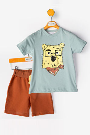 Ayılı Şortlu Erkek Bebek alt ust Takım Erkek Bebek Takım İkili Erkek Çocuk Takım Erkek Bebek Giyim