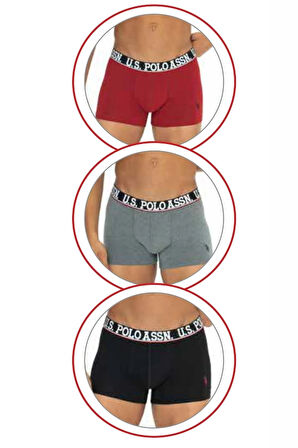 U.s Polo Assn. 80533 Erkek Pamuklu 3'lü Boxer-Bordo&Siyah&Antrasitmelanj