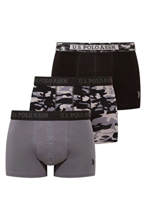 U.s Polo Assn. 80542 Erkek Pamuklu 3'lü Boxer Siyah-Antrasit