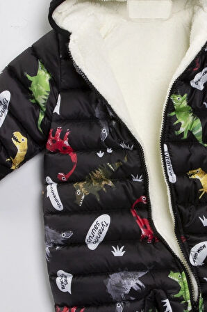 Dinazor Çıkarılabilir Ayaklı Gizli Eldivenli Kapişon Kışlık Erkek Bebek Astronot Tulum Kozmonot Mont