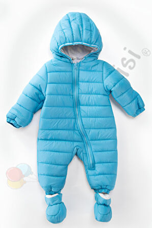 Fermuarlı Astarlı Patikli Kapüşonlu Eldivenli Kışlık Erkek Kız Bebek Astronot Tulum Kozmonot Mont