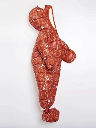 İçi Polar Kürk Peluş Patikli Eldivenli Kapüşonlu Kar Kışlık Erkek Bebek Astronot Tulum Kozmonot Mont