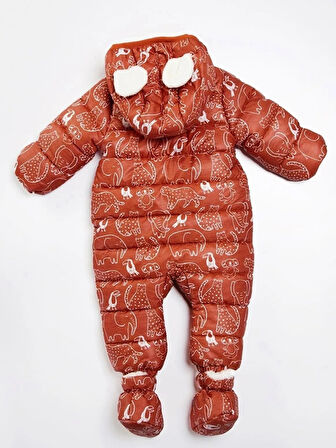 İçi Polar Kürk Peluş Patikli Eldivenli Kapüşonlu Kar Kışlık Erkek Bebek Astronot Tulum Kozmonot Mont