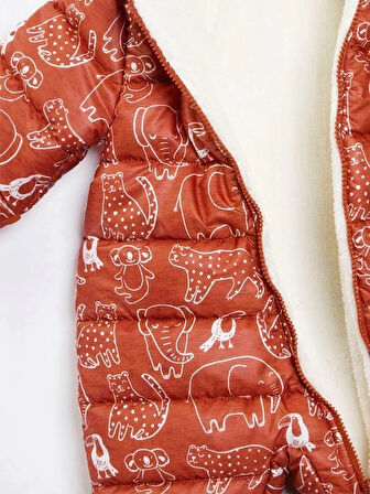 İçi Polar Kürk Peluş Patikli Eldivenli Kapüşonlu Kar Kışlık Erkek Bebek Astronot Tulum Kozmonot Mont