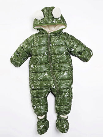 İçi Polar Kürk Peluş Patikli Eldivenli Kapüşonlu Kar Kışlık Erkek Bebek Astronot Tulum Kozmonot Mont