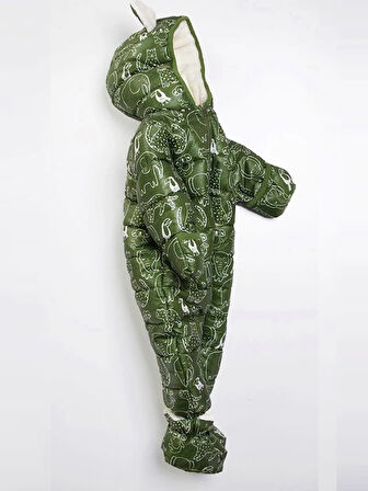 İçi Polar Kürk Peluş Patikli Eldivenli Kapüşonlu Kar Kışlık Erkek Bebek Astronot Tulum Kozmonot Mont