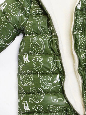 İçi Polar Kürk Peluş Patikli Eldivenli Kapüşonlu Kar Kışlık Erkek Bebek Astronot Tulum Kozmonot Mont