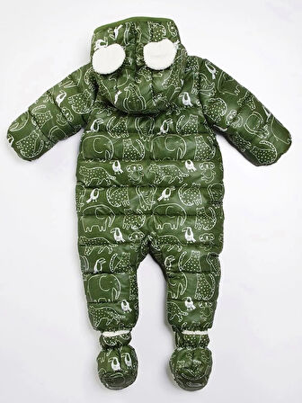 İçi Polar Kürk Peluş Patikli Eldivenli Kapüşonlu Kar Kışlık Erkek Bebek Astronot Tulum Kozmonot Mont