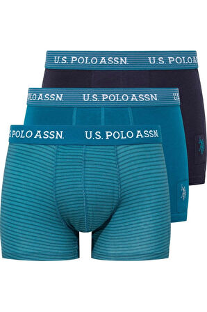 U.S. Polo Assn. Erkek Baskılı-Lacivert-Yeşil 3'lü Boxer 80515