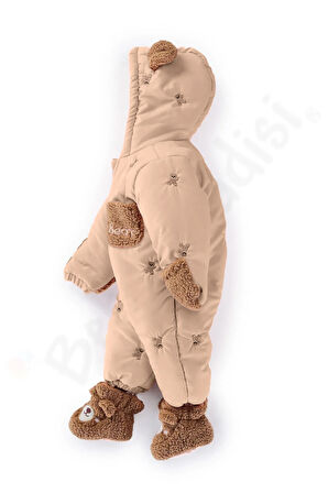 Ayıcıklı Patikli Peluş Kar Kışlık Eldivenli Kapüşonlu Çocuk Erkek Bebek Astronot Tulum Kozmonot Mont