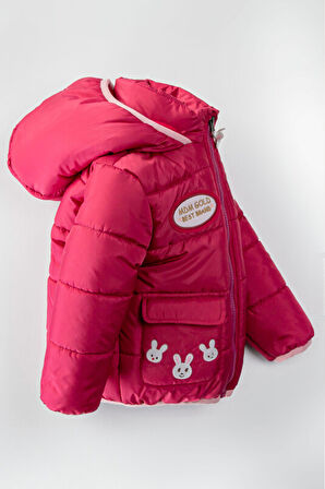 Tavşan Şişme İçi Peluş Kürklü Fermuarlı Cepli Kalın Kar Kapüşonlu Kışlık Kız Bebek Mont Çocuk Kaban