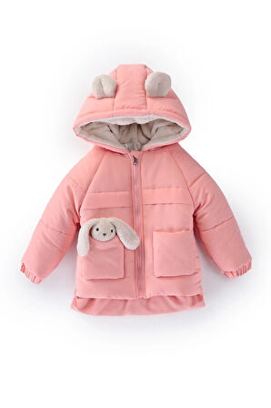 Trend Sevimli Baby Oyuncak Tavşan İçi Kürklü Soft Kumaş Fermuarlı Cepli Kapüşonlu Kışlık Mont