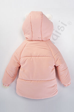 YENİ Tavşanlı Fermuarlı İçi Peluş Kürklü Kalın Kapüşonlu Kar Şişme Kışlık Kız Bebek Mont Çocuk Kaban