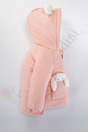 YENİ Tavşanlı Fermuarlı İçi Peluş Kürklü Kalın Kapüşonlu Kar Şişme Kışlık Kız Bebek Mont Çocuk Kaban