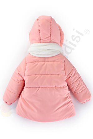 Atkı Kapüşonlu Cepli İçi Peluş Kürklü Fermuarlı Kapitone Kar Şişme Kışlık Kız Bebek Mont Çocuk Kaban