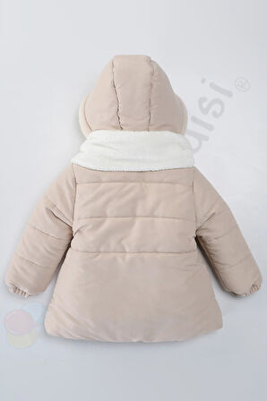 Atkı Kapüşonlu Cepli İçi Peluş Kürklü Fermuarlı Kapitone Kar Şişme Kışlık Kız Bebek Mont Çocuk Kaban