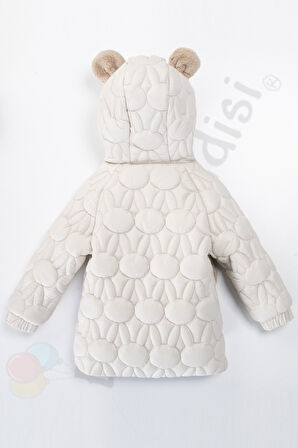 YENİ Tavşanlı Fermuarlı İçi Kürklü Peluş Cepli Kapüşonlu Şişme Kar Kışlık Kız Bebek Mont Çocuk Kaban