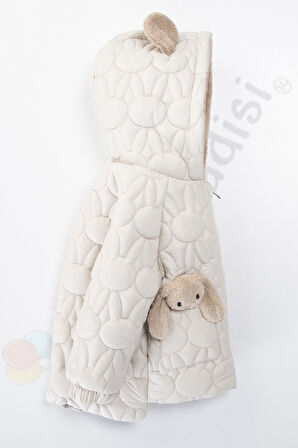 YENİ Tavşanlı Fermuarlı İçi Kürklü Peluş Cepli Kapüşonlu Şişme Kar Kışlık Kız Bebek Mont Çocuk Kaban