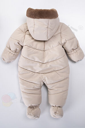 Panda İçi Peluş Patikli Kar Kapüşonlu Kışlık Kız Erkek Bebek Astronot Tulum Kozmonot Mont Çocuk 