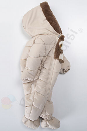 Panda İçi Peluş Patikli Kar Kapüşonlu Kışlık Kız Erkek Bebek Astronot Tulum Kozmonot Mont Çocuk 