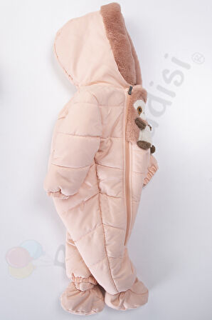 Panda İçi Peluş Patikli Kar Kapüşonlu Kışlık Kız Erkek Bebek Astronot Tulum Kozmonot Mont Çocuk 