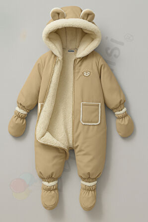 YENİ İçi Peluş Patikli Eldivenli Kapüşonlu Kar Kışlık Çocuk Erkek Bebek Astronot Tulum Kozmonot Mont