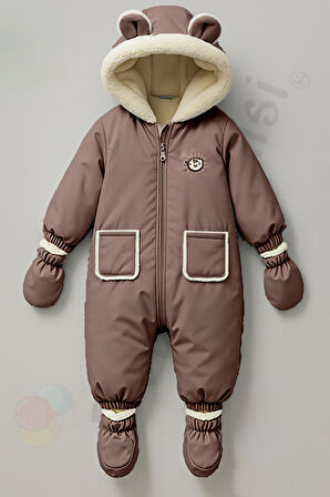 YENİ İçi Peluş Patikli Eldivenli Kapüşonlu Kar Kışlık Çocuk Erkek Bebek Astronot Tulum Kozmonot Mont