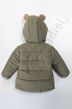 Ayıcıklı İçi Peluş Kürklü Fermuarlı Kapitone Kapüşonlu Kar Şişme Kışlık Erkek Bebek Mont Çocuk Kaban