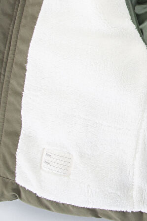 Ayıcıklı İçi Peluş Kürklü Fermuarlı Kapitone Kapüşonlu Kar Şişme Kışlık Erkek Bebek Mont Çocuk Kaban