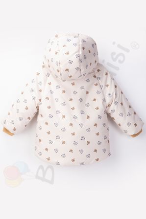 Ayılı İçi Peluş Kürklü Cepli Kapitone Kalın Kapüşonlu Kar Kışlık Şişme Erkek Bebek Mont Çocuk Kaban
