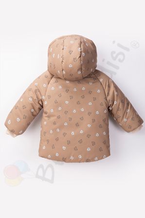 Ayılı İçi Peluş Kürklü Cepli Kapitone Kalın Kapüşonlu Kar Kışlık Şişme Erkek Bebek Mont Çocuk Kaban