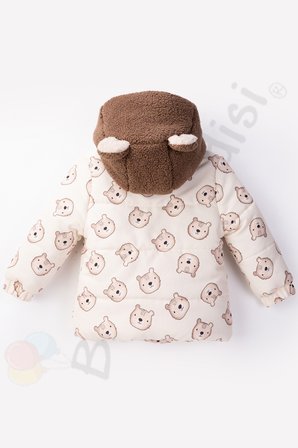 YENİ Ayılı İçi Peluş Kürklü Kapitone Kalın Kapüşonlu Kar Kışlık Şişme Erkek Bebek Mont Çocuk Kaban