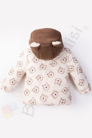 YENİ Ayılı İçi Peluş Kürklü Kapitone Kalın Kapüşonlu Kar Kışlık Şişme Erkek Bebek Mont Çocuk Kaban