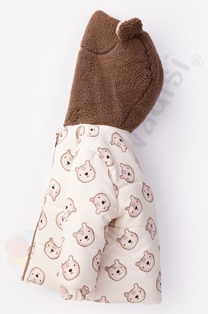YENİ Ayılı İçi Peluş Kürklü Kapitone Kalın Kapüşonlu Kar Kışlık Şişme Erkek Bebek Mont Çocuk Kaban