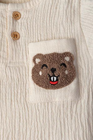 Ayılı Erkek Bebek Muslin Takım Erkek Bebek Şortlu Takım Erkek Bebek Alt Üst Takım Erkek Bebek Takım