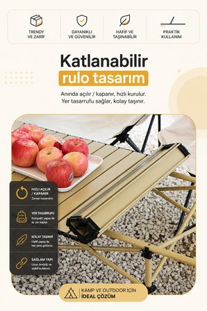 Neo Trail Katlanabilir Premium Kamp Masası | Kompakt Tasarım, 120x55 4 Kişilik Masa, Taşıma Çantalı, Kolay Kurulum